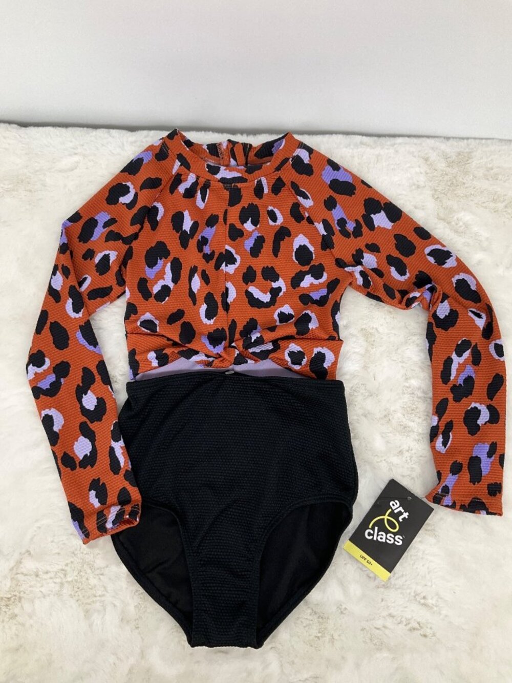 Art Class size Small (6/7) Girls Leopard Print One-Piece Swimsuit: Black, Purple - Picture 2 of 7